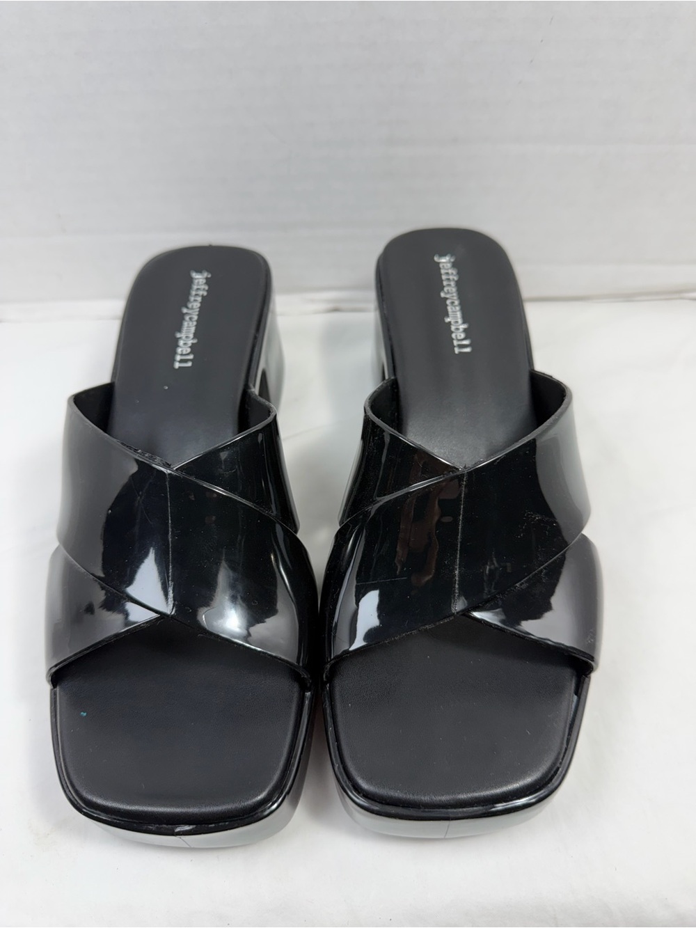 Jeffrey Campbell Black Patent Crisscross Slide Mules